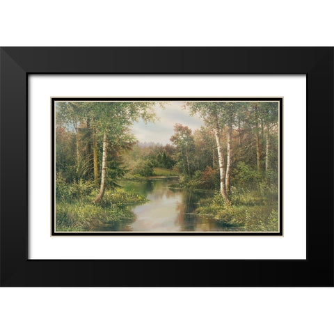 RIVER Landscape Black Modern Wood Framed Art Print with Double Matting by Osipova, Svetlana