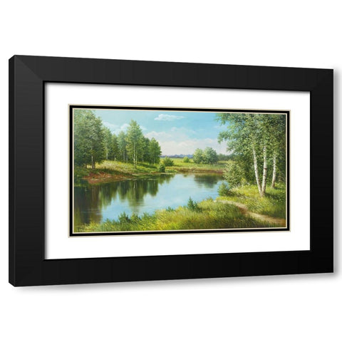 THE POOL Black Modern Wood Framed Art Print with Double Matting by Osipova, Svetlana