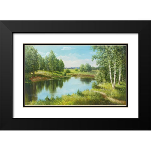 THE POOL Black Modern Wood Framed Art Print with Double Matting by Osipova, Svetlana