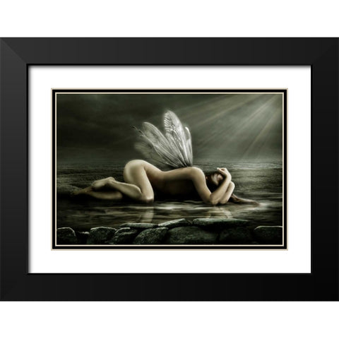 Ocean Fairy Black Modern Wood Framed Art Print with Double Matting by Babette