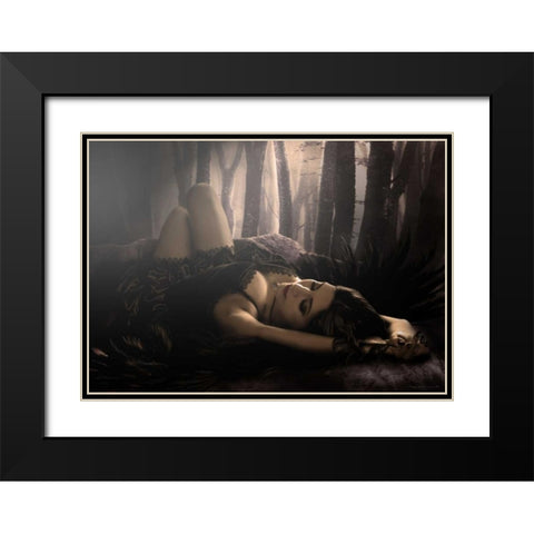 Muriel Black Modern Wood Framed Art Print with Double Matting by Babette