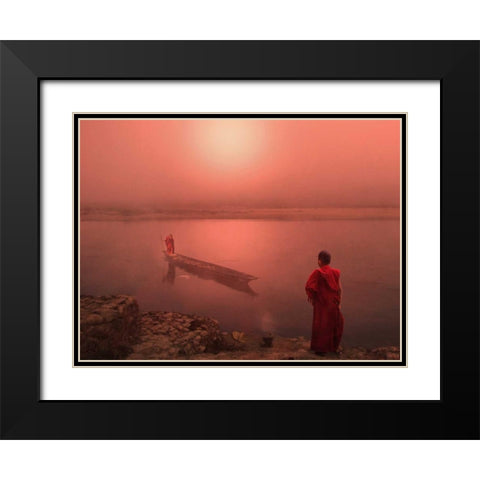 MonkS Arrival Black Modern Wood Framed Art Print with Double Matting by Babette
