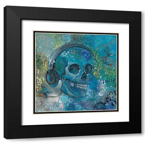 HEAD SET SKULL Black Modern Wood Framed Art Print with Double Matting by Mizo