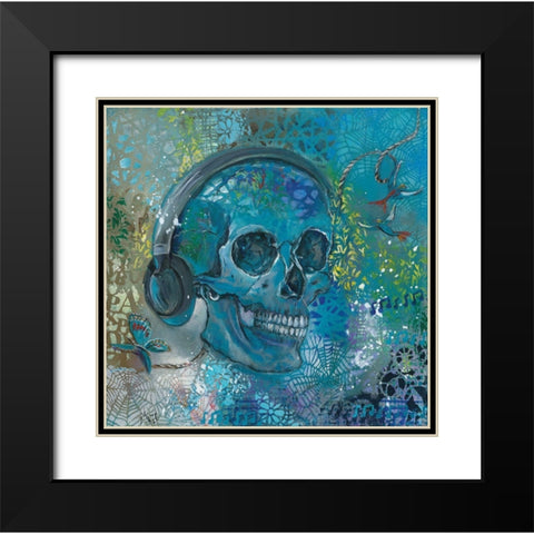 HEAD SET SKULL Black Modern Wood Framed Art Print with Double Matting by Mizo