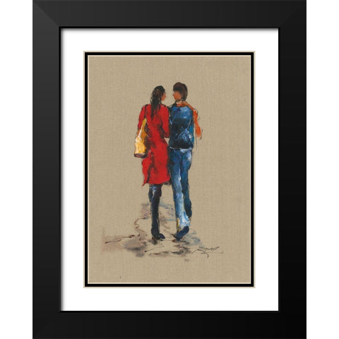 CITY WALK Black Modern Wood Framed Art Print with Double Matting by Shenli