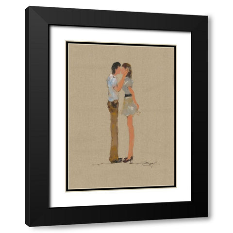TENDER KISS Black Modern Wood Framed Art Print with Double Matting by Shenli