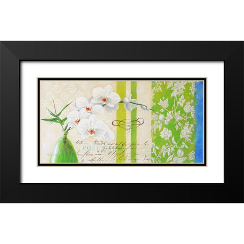 Floral GREETINGS I Black Modern Wood Framed Art Print with Double Matting by Warminski