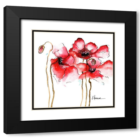 WATERCOLOR POPPIES I Black Modern Wood Framed Art Print with Double Matting by Herrera, Leticia