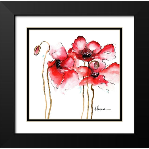 WATERCOLOR POPPIES I Black Modern Wood Framed Art Print with Double Matting by Herrera, Leticia
