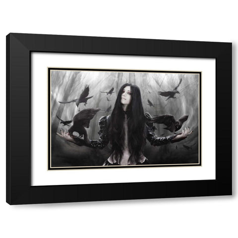 Jackdaw Black Modern Wood Framed Art Print with Double Matting by Babette