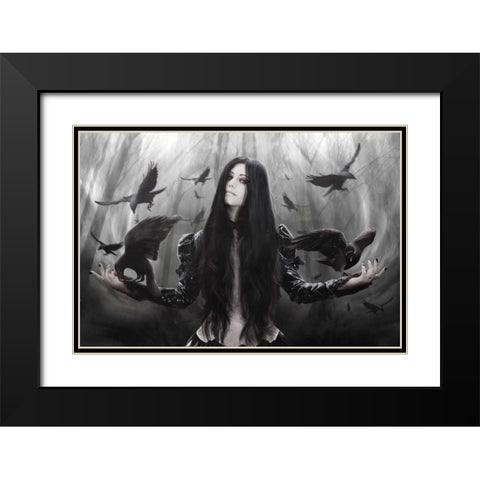 Jackdaw Black Modern Wood Framed Art Print with Double Matting by Babette