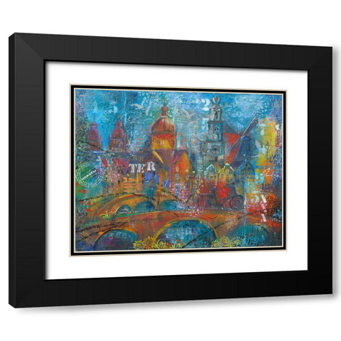 ABSTRACT CITY Black Modern Wood Framed Art Print with Double Matting by Mizo