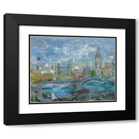 ABSTRACT LONDON Black Modern Wood Framed Art Print with Double Matting by Mizo