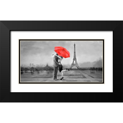 B+W Paris Love Black Modern Wood Framed Art Print with Double Matting by Tarin, Michael