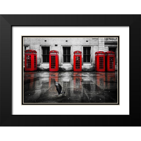 PHONE BOOTHS I Black Modern Wood Framed Art Print with Double Matting by Kostka, Vladimir