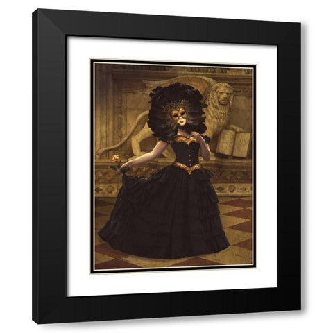Bal Du Mask 1 Black Modern Wood Framed Art Print with Double Matting by Babette