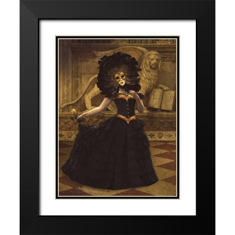 Bal Du Mask 1 Black Modern Wood Framed Art Print with Double Matting by Babette