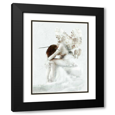 Moth Fairy Black Modern Wood Framed Art Print with Double Matting by Babette