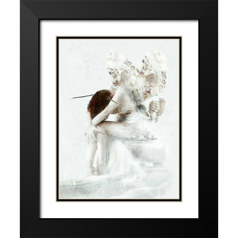 Moth Fairy Black Modern Wood Framed Art Print with Double Matting by Babette