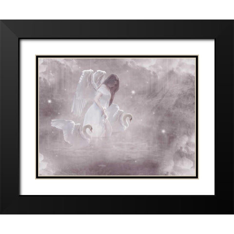 Swan Angel Black Modern Wood Framed Art Print with Double Matting by Babette