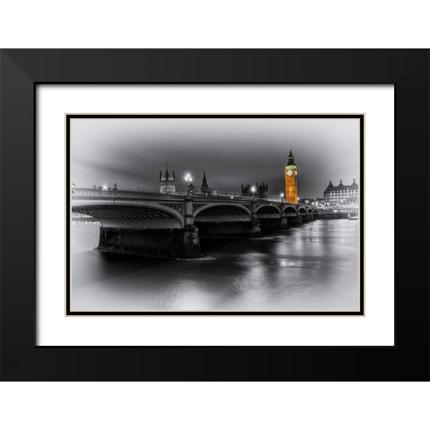 LONDON TOWER AND BIRDGE Black Modern Wood Framed Art Print with Double Matting by Kostka, Vladimir