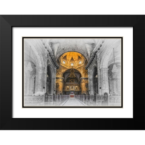 Church in Cuba Yellow Black Modern Wood Framed Art Print with Double Matting by Kostka, Vladimir