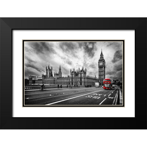 London Doubledecker Black Modern Wood Framed Art Print with Double Matting by Kostka, Vladimir