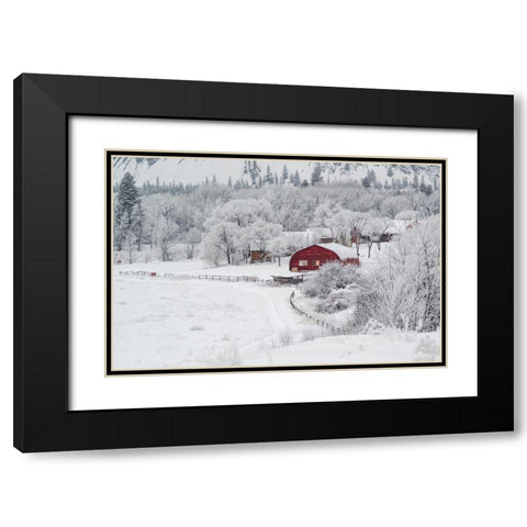 Dreamy Winter Farm Black Modern Wood Framed Art Print with Double Matting by Kostka, Vladimir