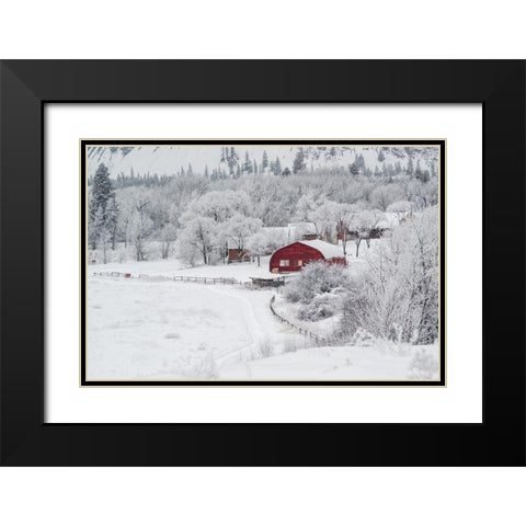 Dreamy Winter Farm Black Modern Wood Framed Art Print with Double Matting by Kostka, Vladimir