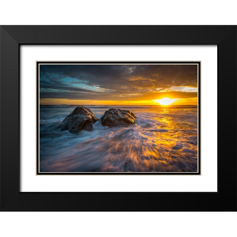 SUNSET OCEAN Black Modern Wood Framed Art Print with Double Matting by Kostka, Vladimir
