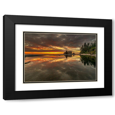 SUNSET LAKE Black Modern Wood Framed Art Print with Double Matting by Kostka, Vladimir