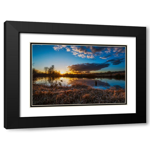 SUNSET RIVER I Black Modern Wood Framed Art Print with Double Matting by Kostka, Vladimir