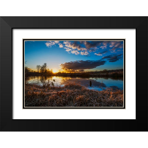 SUNSET RIVER I Black Modern Wood Framed Art Print with Double Matting by Kostka, Vladimir