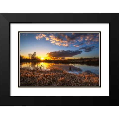 SUNSET RIVER II Black Modern Wood Framed Art Print with Double Matting by Kostka, Vladimir