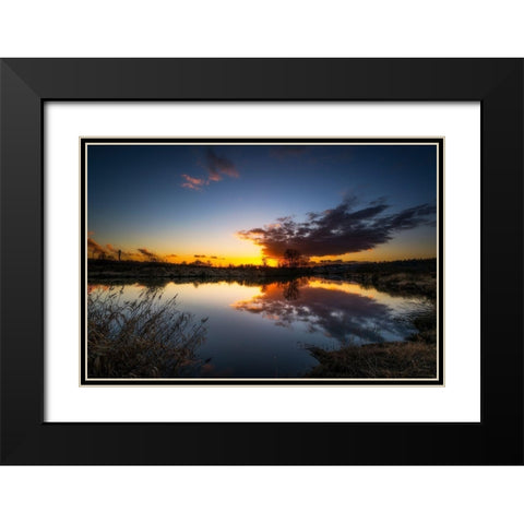 SUNSET RIVER III Black Modern Wood Framed Art Print with Double Matting by Kostka, Vladimir