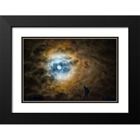 MOON WALKER Black Modern Wood Framed Art Print with Double Matting by Kostka, Vladimir