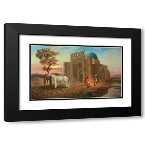 Mosque Black Modern Wood Framed Art Print with Double Matting by Chairudinov, A.