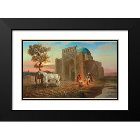 Mosque Black Modern Wood Framed Art Print with Double Matting by Chairudinov, A.
