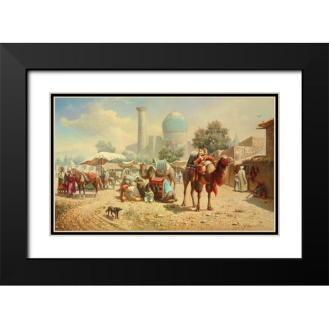 Caravan Black Modern Wood Framed Art Print with Double Matting by Chairudinov, A.
