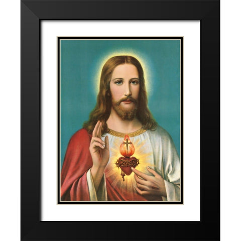 HL. HERZ JESU Black Modern Wood Framed Art Print with Double Matting by Anonymous