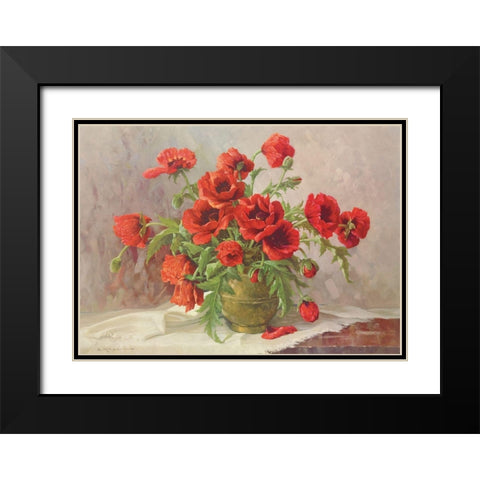 A BUNCH OF POPPIES Black Modern Wood Framed Art Print with Double Matting by Krueger, E.