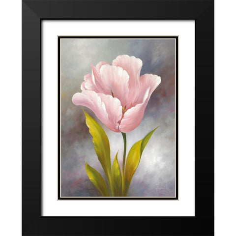 WHITE TULIP Black Modern Wood Framed Art Print with Double Matting by Fasani