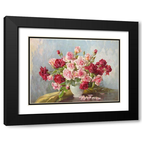 ANTIQUE ROSES Black Modern Wood Framed Art Print with Double Matting by Krueger, E.