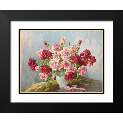 ANTIQUE ROSES Black Modern Wood Framed Art Print with Double Matting by Krueger, E.