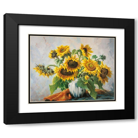 SUNFLOWERS Black Modern Wood Framed Art Print with Double Matting by Krueger, E.