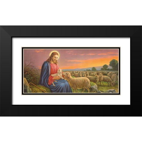 DER GUTE HIRTE Black Modern Wood Framed Art Print with Double Matting by Giovanni