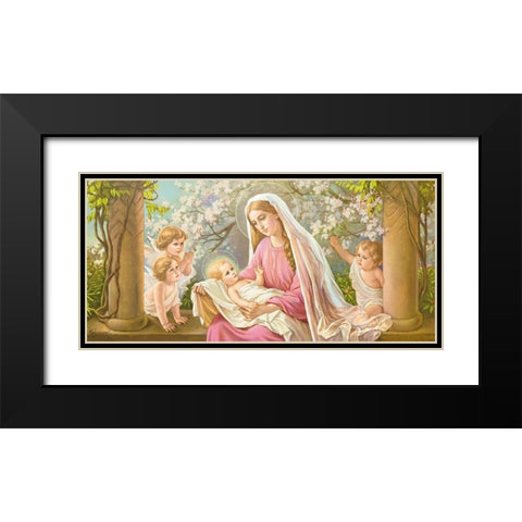 MARY WITH BLOSSOMS Black Modern Wood Framed Art Print with Double Matting by Giovanni