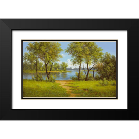AT THE LAKE Black Modern Wood Framed Art Print with Double Matting by Slava