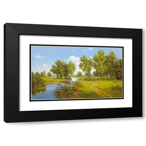 BRIDGE OVER BROOK Black Modern Wood Framed Art Print with Double Matting by Slava