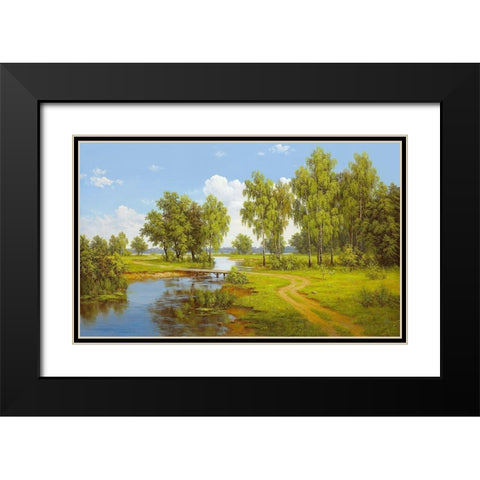 BRIDGE OVER BROOK Black Modern Wood Framed Art Print with Double Matting by Slava